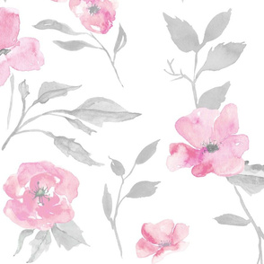 27” poppy watercolor floral- pink and grey