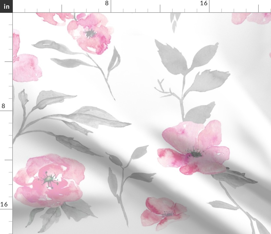 27” poppy watercolor floral- pink and grey