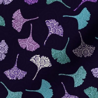 Ginkgo Leaves in Aqua and Purple