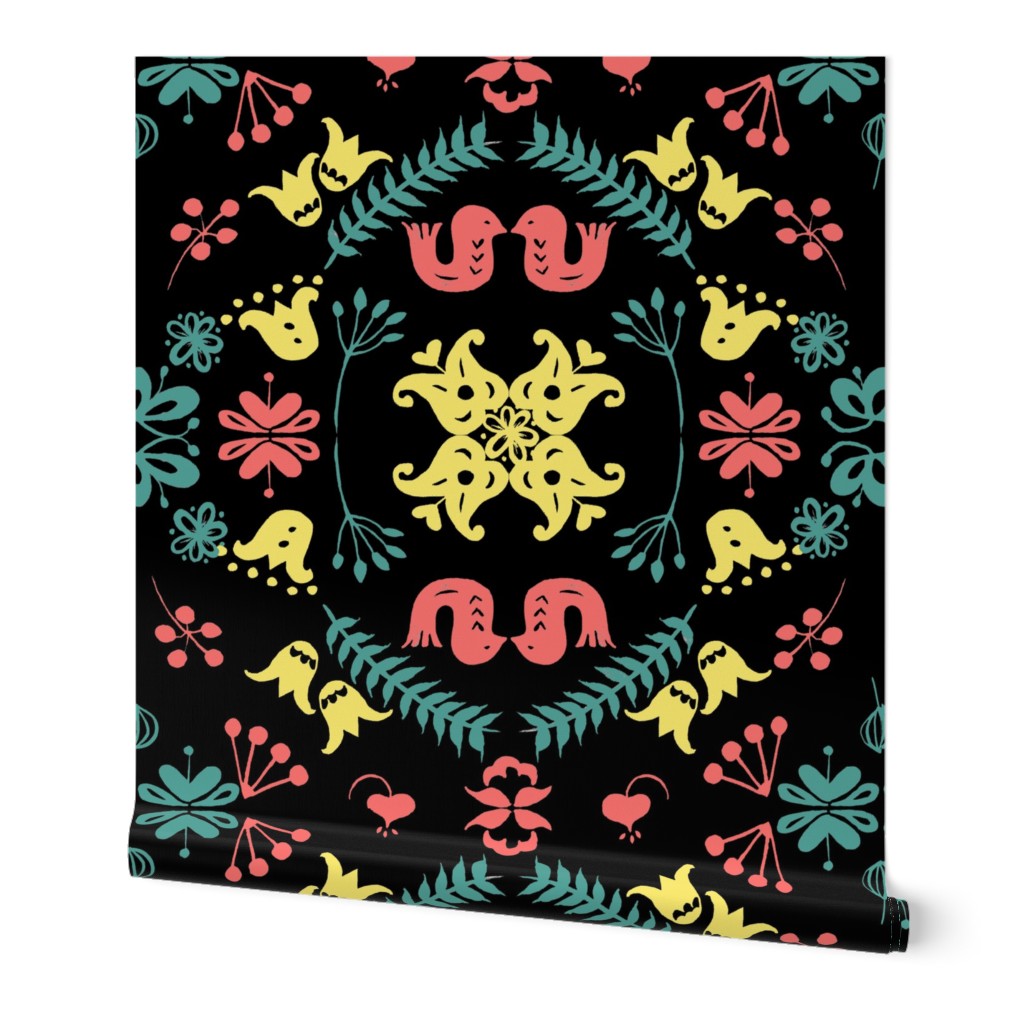 Love birds scandi tile multi on black