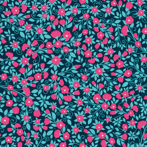 Retro Dense Floral Pattern on a Dark Background