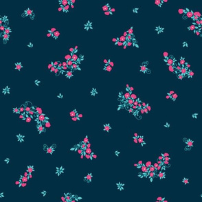 Bright Vintage Floral Pattern on a Dark Background