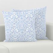 24" Sweet summer blue vintage damask, damask fabric, english blue country, blue and white fabric