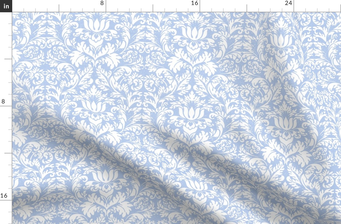 24" Sweet summer blue vintage damask, damask fabric, english blue country, blue and white fabric