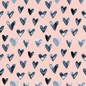 4" Navy Watercolor Hearts // Blush Linen