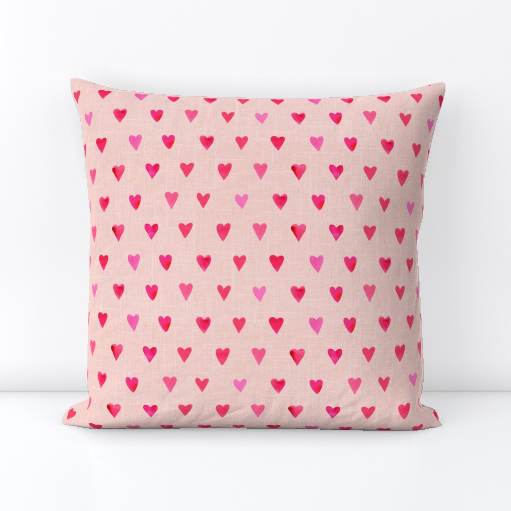 8" Pink Watercolor Hearts // Pale Blush Linen - Valentine's Day