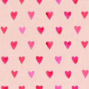8" Pink Watercolor Hearts // Pale Blush Linen - Valentine's Day