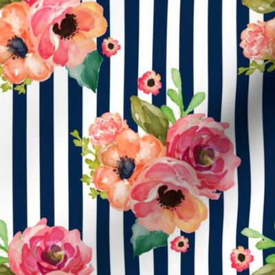 8" Floral Polka Navy Stripes 90 Degrees