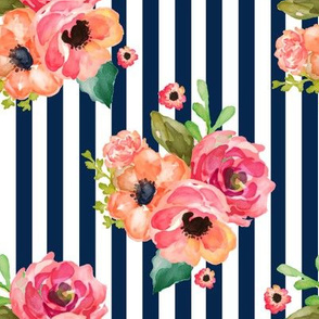 8" Floral Polka Navy Stripes 90 Degrees