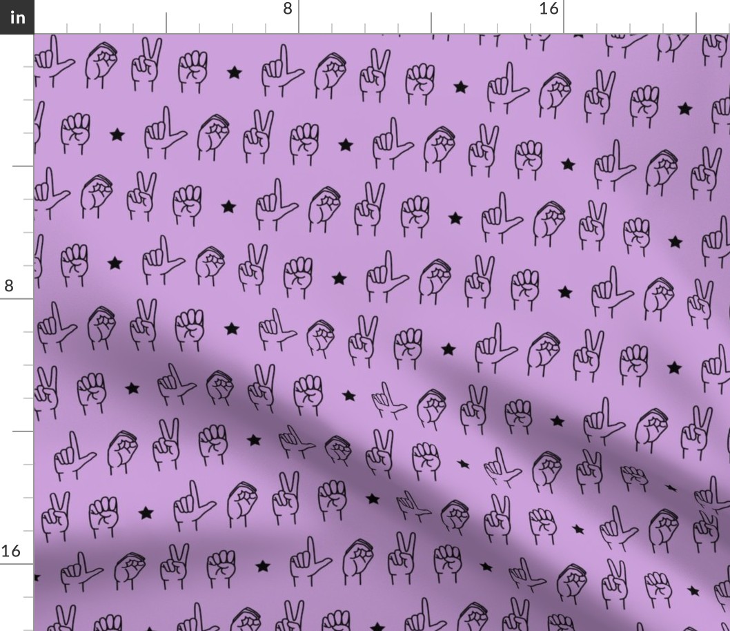 LOVE - sign language fabric - purple