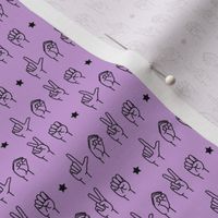 (micro scale) LOVE - sign language fabric - purple C18BS