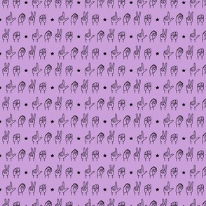 (micro scale) LOVE - sign language fabric - purple C18BS