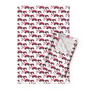 vintage tractors - valentines day hearts -  fabric