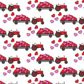 vintage tractors - valentines day hearts -  fabric