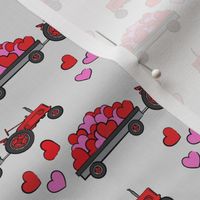 vintage tractors - valentines day hearts - grey fabric