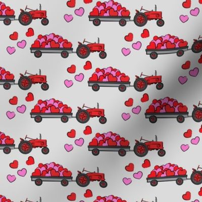 vintage tractors - valentines day hearts - grey fabric