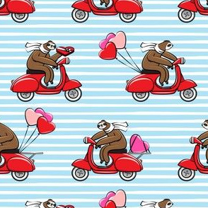 Scooter Sloths  - Valentine's Day - Blue Stripes