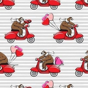 Scooter Sloths  - Valentine's Day - Grey Stripes