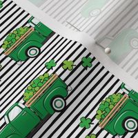 Vintage Truck with Shamrocks - St Patrick's Day - Green on Black Stripes