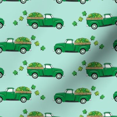 Vintage Truck with Shamrocks - St Patrick's Day - Green on Mint