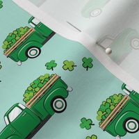 Vintage Truck with Shamrocks - St Patrick's Day - Green on Mint