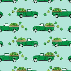 Vintage Truck with Shamrocks - St Patrick's Day - Green on Mint