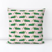 Vintage Truck with Shamrocks - St Patrick's Day - Green on Pink