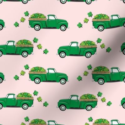 Vintage Truck with Shamrocks - St Patrick's Day - Green on Pink