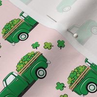 Vintage Truck with Shamrocks - St Patrick's Day - Green on Pink