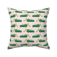 Vintage Truck with Shamrocks - St Patrick's Day - Green on Pink