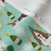 basset hound new years eve fabric - cute nye dog fabric, dog, dogs, basset hounds, cute dogs, cute dog - mint