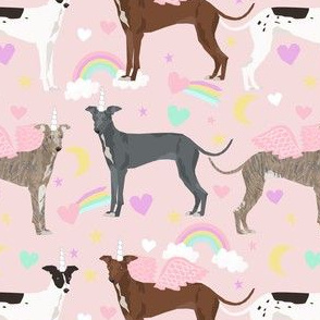 italian greyhound unicorn pastel rainbow fabric - cute dog fabric, italian greyhound fabric, pastel unicorn fabric, -  pastel pink