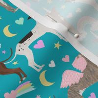 italian greyhound unicorn pastel rainbow fabric - cute dog fabric, italian greyhound fabric, pastel unicorn fabric, - peacock blue