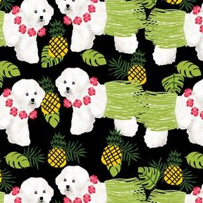 bichon frise hula dog fabric - hula, hawaii, dog, dogs, hula dog, bichon fabric - black