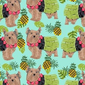 yorkie hula dog fabric - yorkshire terrier dog fabric, yorkie hula fabric , pineapple hawaii fabric - mint