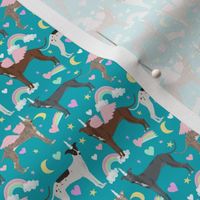 SMALL - italian greyhound unicorn fabric - pastel unicorn rainbow dog, dogs fabric, dog design  - cute design peacock blue