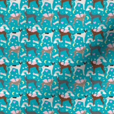 SMALL - italian greyhound unicorn fabric - pastel unicorn rainbow dog, dogs fabric, dog design  - cute design peacock blue