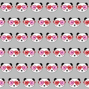 1" panda valentines day panda pattern fabric - panda fabric, valentines day panda - grey
