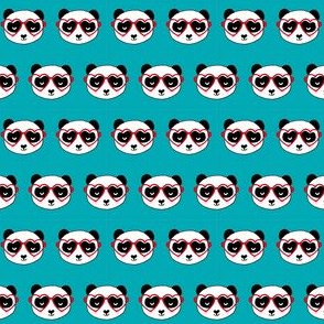 1" panda valentines day panda pattern fabric - panda fabric, valentines day panda - teal