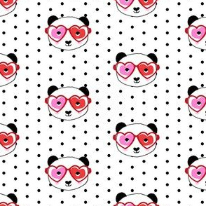 panda valentines fabric - sweet dots fabric - panda valentines day fabric, cute valentines day design - black dots