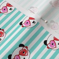 panda valentines fabric - sweet dots fabric - panda valentines day fabric, cute valentines day design - candy mint stripe