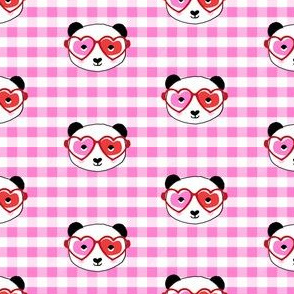 panda valentines fabric - sweet dots fabric - panda valentines day fabric, cute valentines day design - pink check