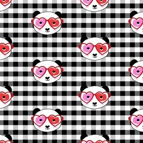 panda valentines fabric - sweet dots fabric - panda valentines day fabric, cute valentines day design - black check