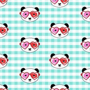 panda valentines fabric - sweet dots fabric - panda valentines day fabric, cute valentines day design - candy mint check
