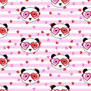 panda valentines fabric - sweet dots fabric - panda valentines day fabric, cute valentines day design - stripes and hearts