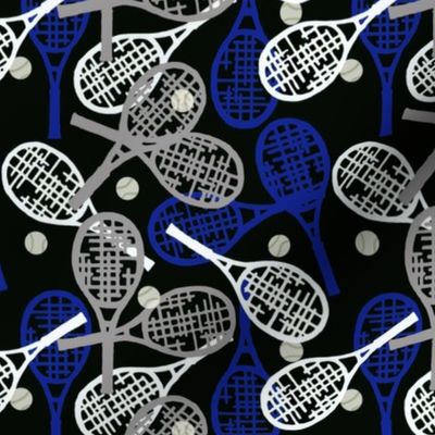 Tennis Racquets in Royal Blue, White & Gray on Black