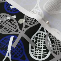 Tennis Racquets in Royal Blue, White & Gray on Black