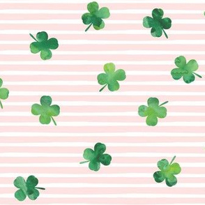 shamrocks - st patricks day - good luck green on pink stripes