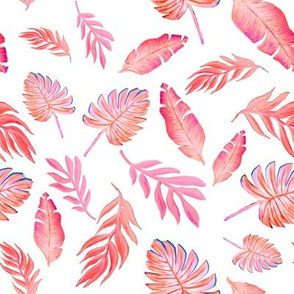 Coral pink palm leaf watercolor