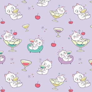 Retro kitty martini purple pattern